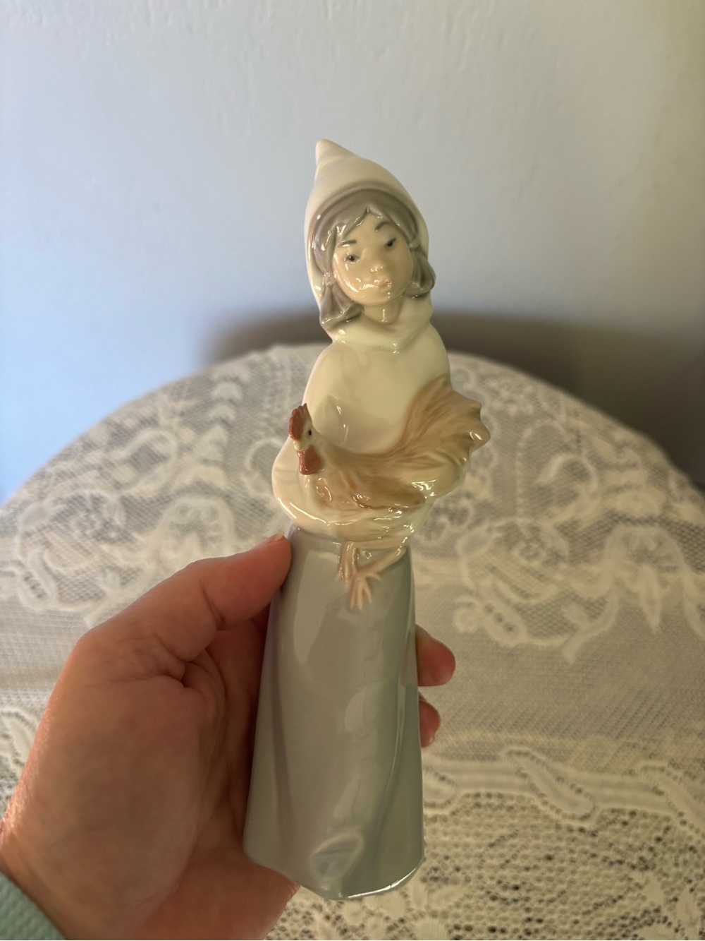 Lladro Porcelain Girl Figurine in Cream, Pale Blue and Tan